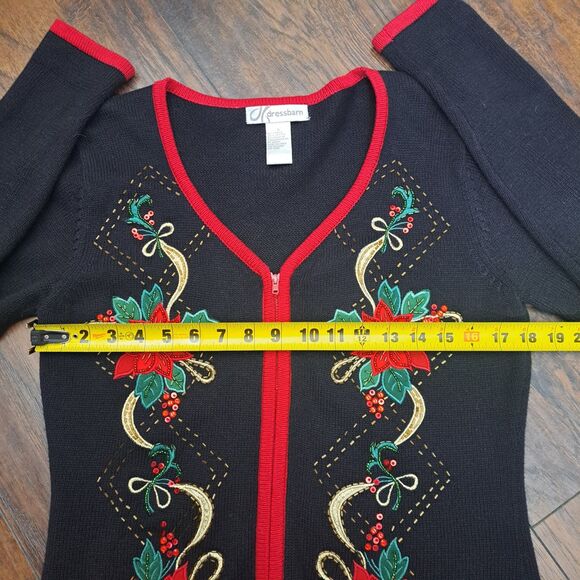 VTG Dress Barn Zip Up Cardigan Sweater Embroidered Beaded Christmas Sz S Roomy - Picture 8 of 10